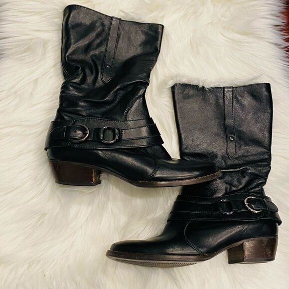 Paul Green Black Leather Slouchy Boots Size 3/ 5.5 - Picture 1 of 7